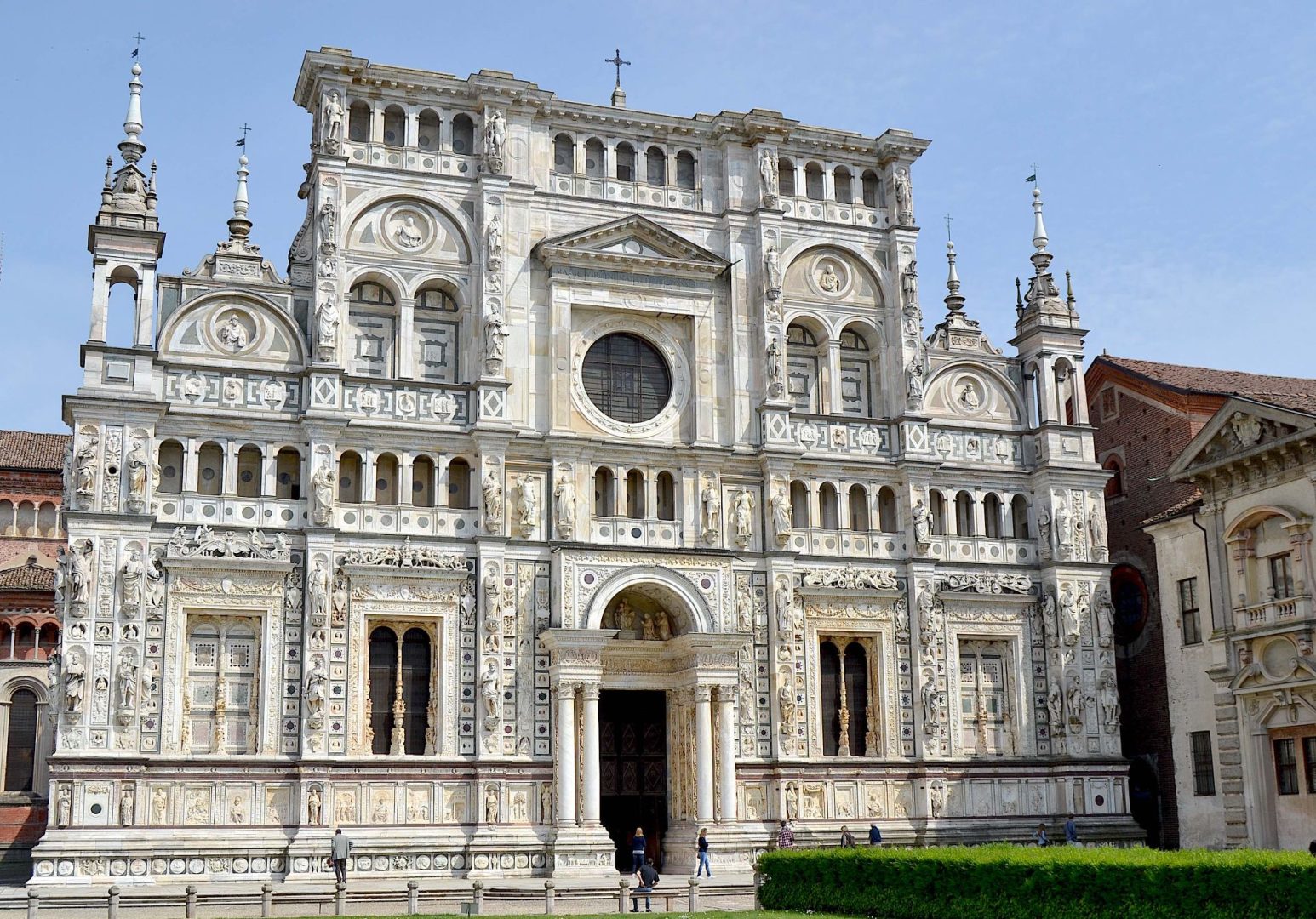The beautiful facade of the Certosa di Pavia