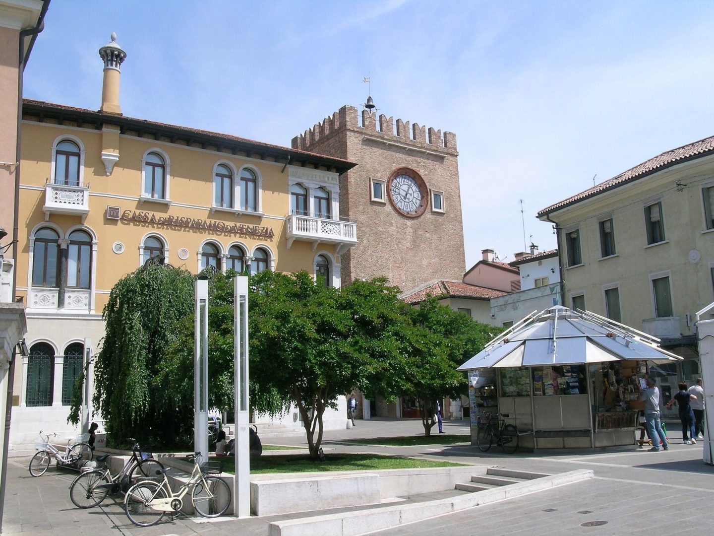 The square of Mestre in the historic center with the clock tower in the background