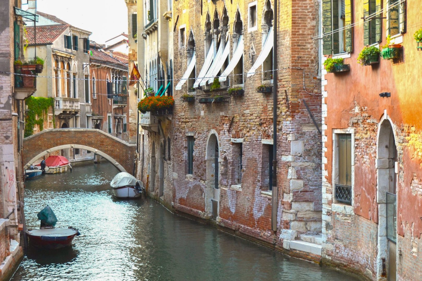 Colorful houses overlooking a little canal in Venice