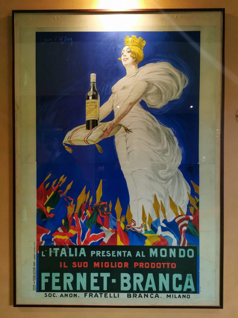 Vintage poster of Fernet-Branca on display at the Branca museum in Milan