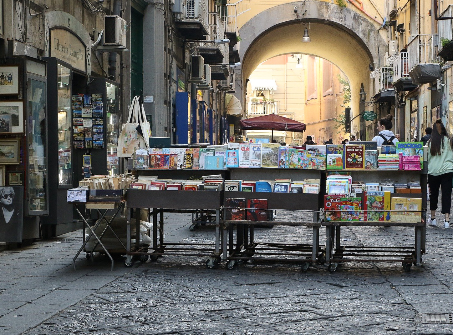 Shops and stalls selling books in Port'Alba in Naples
