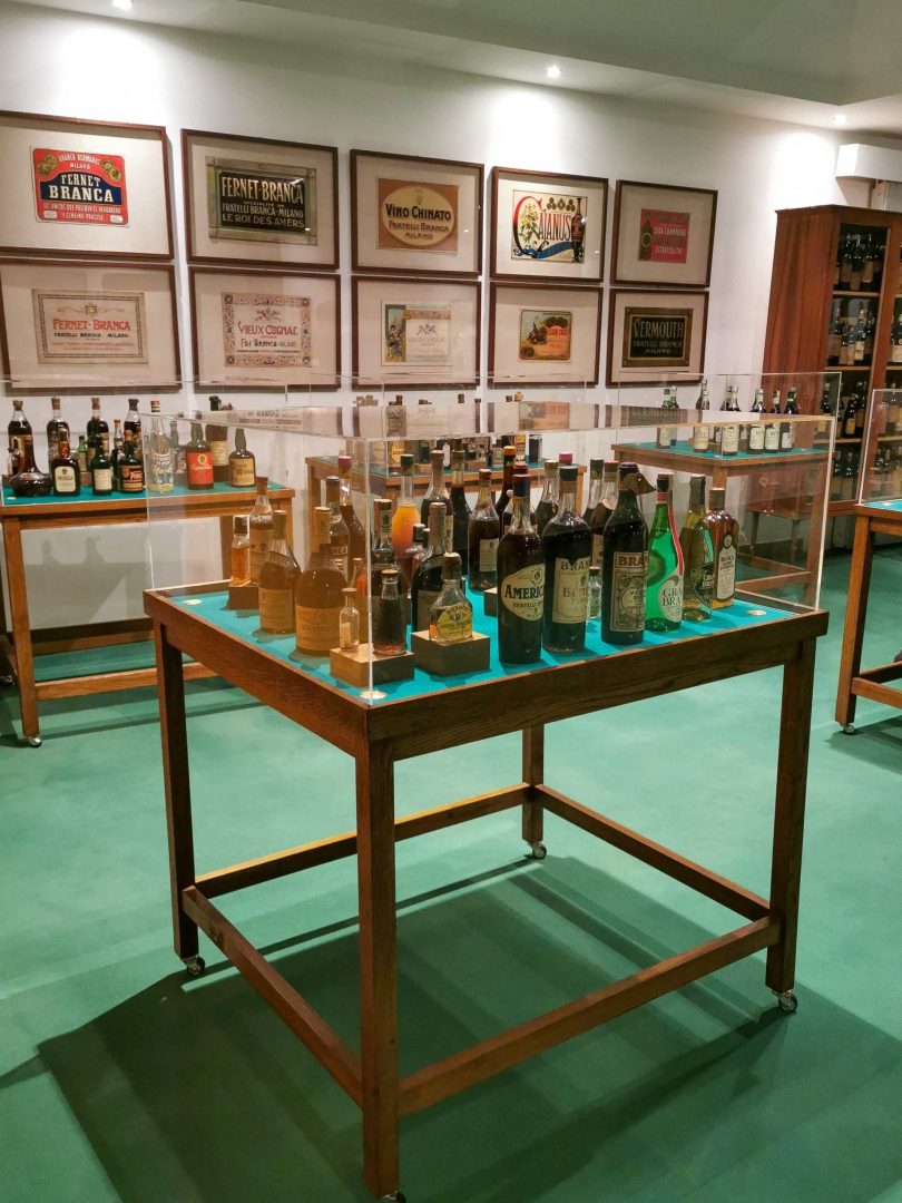 Bottles on display at Branca museum in Milan