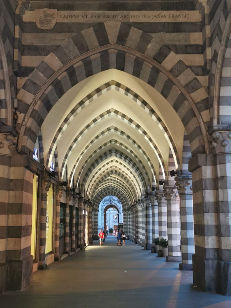 The striped arched on via XX Settembre in Genoa city centre