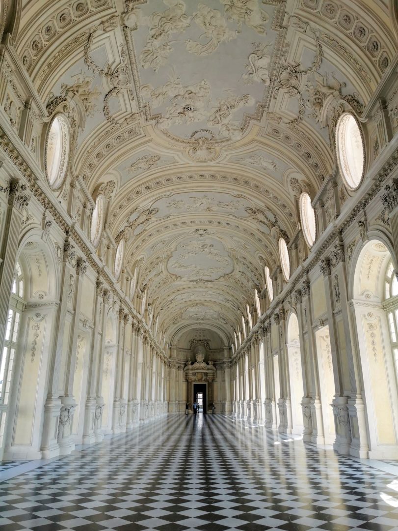 The stunning Grand Hall of the Royal Palace of Venaria in Turin