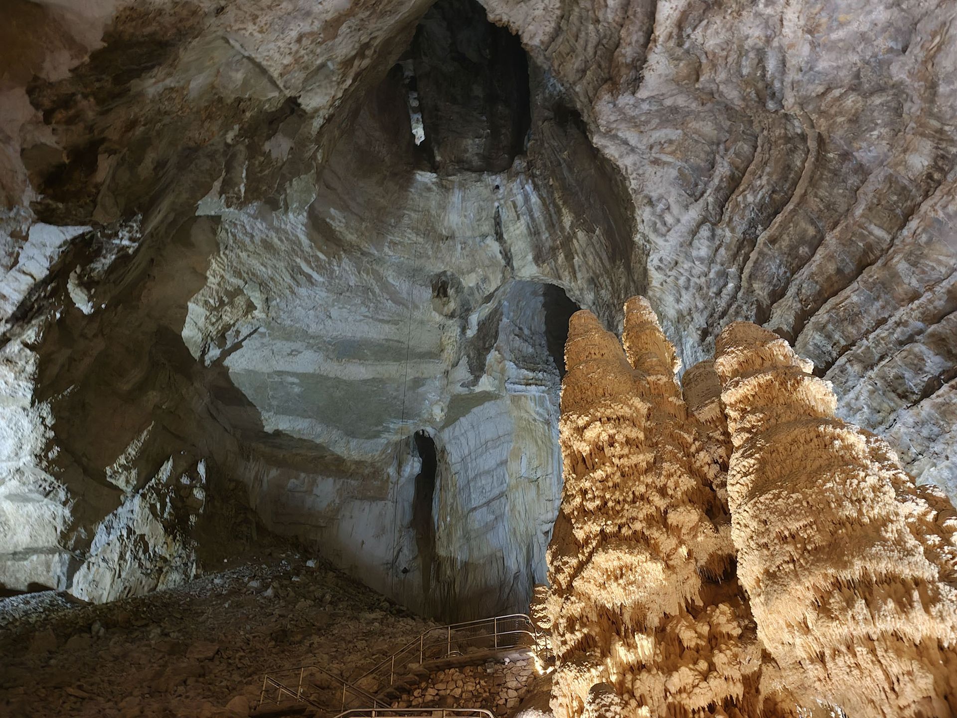 View nose up from inside the Frasassi Caves in Le Marche region